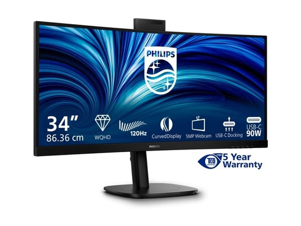 Philips 34B2U3600CH - 3000 Series - LED-skjerm - kurvet - 34" - 3440 x 1440 WQHD @ 120 Hz - VA - 300 cd/m² - 3500:1 - HDR10 - 4 ms - HDMI, DisplayP...