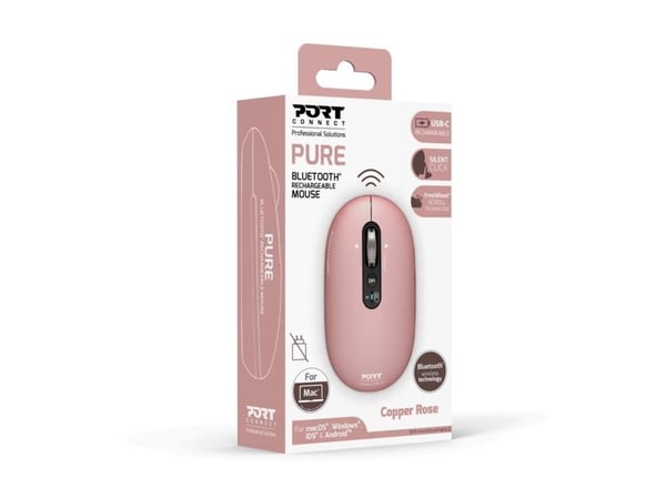 PORT Connect PURE COLOR - Mus - ladbar - høyre- og venstrehåndet - optisk - 5 knapper - trådløs - Bluetooth - kobberrose