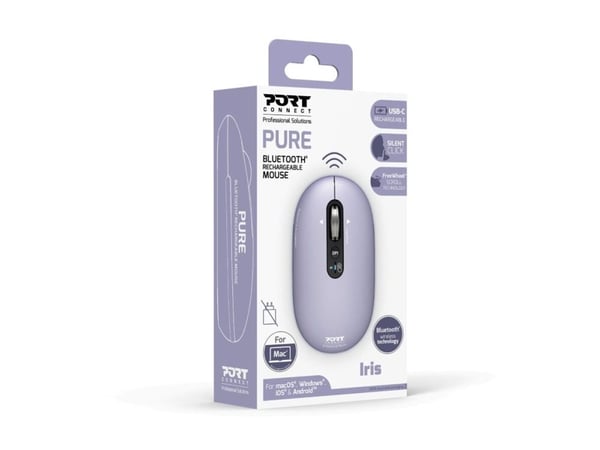 PORT Connect PURE COLOR - Mus - ladbar - høyre- og venstrehåndet - optisk - 5 knapper - trådløs - Bluetooth - iris