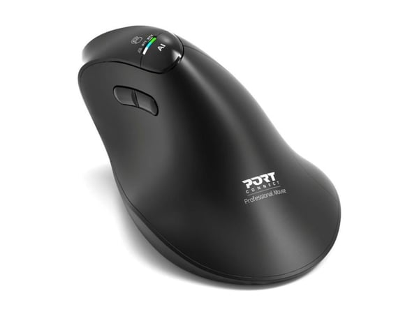 PORT - Mus - ergonomisk - optisk - 6 knapper - trådløs - 2.4 GHz, Bluetooth - USB trådløs mottaker - svart