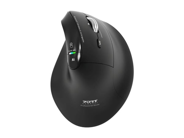 PORT - Mus - ergonomisk - optisk - 6 knapper - trådløs - 2.4 GHz, Bluetooth - USB trådløs mottaker - svart