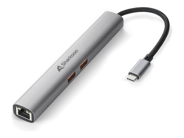Sharkoon OfficePal Combo Adapter - Dockningsstation - USB-C - HDMI - 1GbE