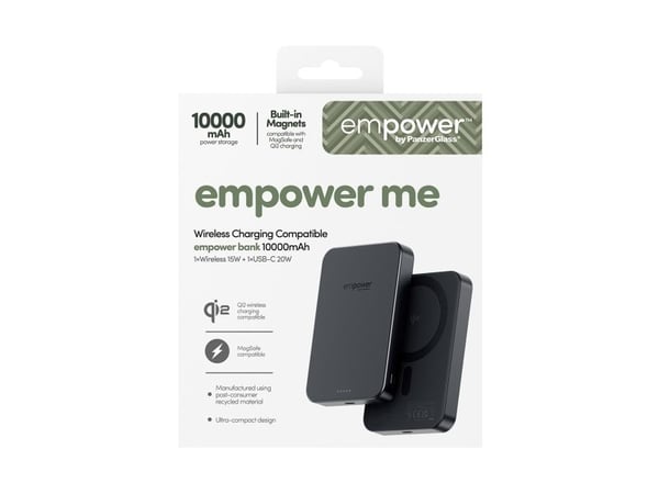 PanzerGlass empower by ® empower Bank | 10000mAh | Space Black, Apple, Apple, Apple - iPhone 17/16/15/14/13/12, Qi-toiminnolla varustetut älypuheli...