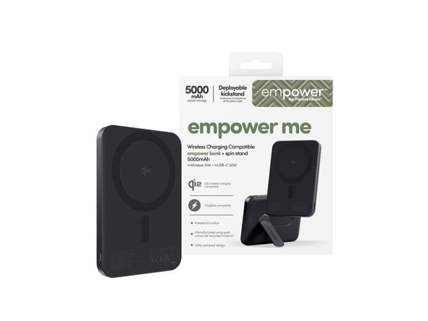 PanzerGlass empower™ by ® empower™ Bank w. Spin Stand | 5000mAh | Space Black, Svart