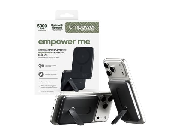 PanzerGlass empower™ by ® empower™ Bank w. Spin Stand | 5000mAh | Space Black, Svart