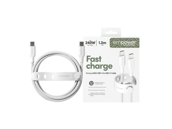 empower by PanzerGlass - USB-kabel - USB-C (hann) til USB-C (hann) - USB 2.0 - 48 V - 5 A - 1.2 m - Fast Power Charging (240W) - sølvhvit