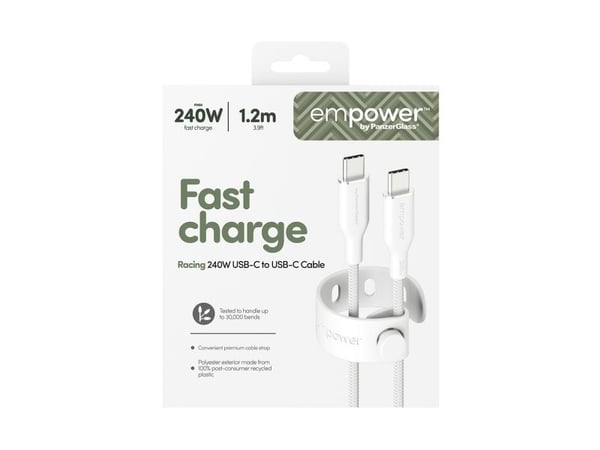 empower by PanzerGlass - USB-kabel - USB-C (hann) til USB-C (hann) - USB 2.0 - 48 V - 5 A - 1.2 m - Fast Power Charging (240W) - sølvhvit