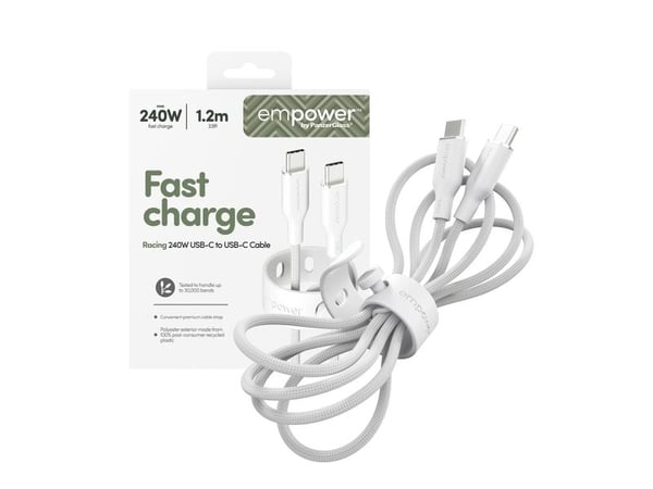 empower by PanzerGlass - USB-kabel - USB-C (hann) til USB-C (hann) - USB 2.0 - 48 V - 5 A - 1.2 m - Fast Power Charging (240W) - sølvhvit