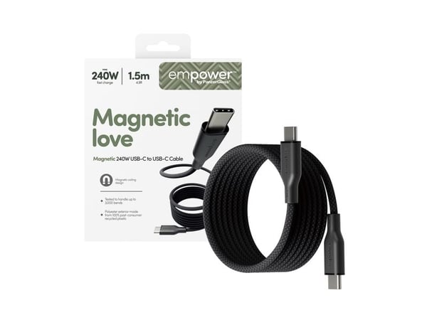 empower by PanzerGlass Magnetic - USB-kabel - USB-C (hann) til USB-C (hann) - USB 2.0 - 48 V - 5 A - 1.5 m - magnetisk, Hurtiglading opptil 240W - ...
