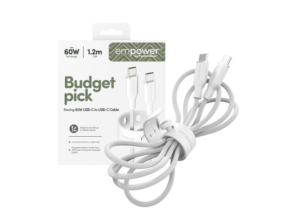 empower by PanzerGlass - USB-kabel - USB-C (hann) til USB-C (hann) - USB 2.0 - 20 V - 3 A - 1.2 m - Hurtiglading opptil 60W - sølvhvit
