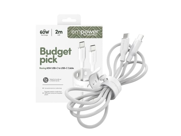 empower by PanzerGlass - USB-kabel - USB-C (hann) til USB-C (hann) - USB 2.0 - 20 V - 3 A - 2 m - Hurtiglading opptil 60W - sølvhvit