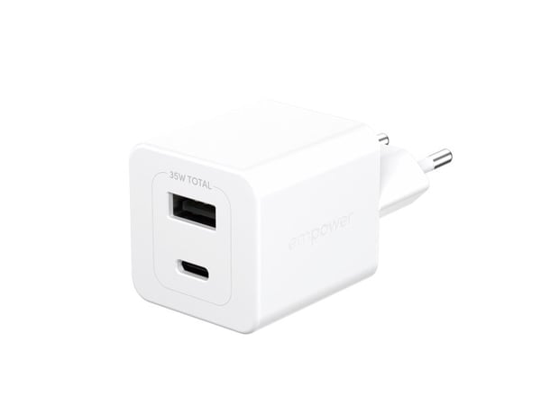 empower by PanzerGlass - Strømadapter - 35 watt - Power Delivery 3.1 - 2 utgangskontakter (USB-C, USB-type A) - sølvhvit