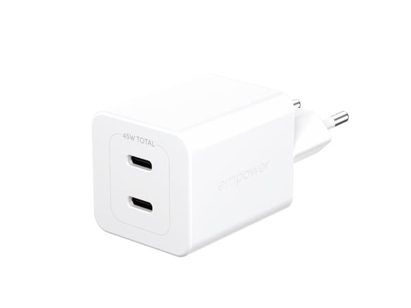 empower by PanzerGlass - Strømadapter - 45 watt - Power Delivery 3.1 - 2 utgangskontakter (USB-C) - sølvhvit