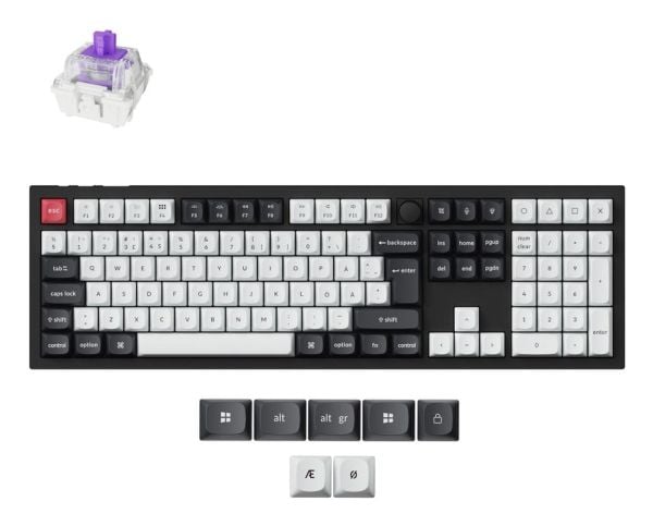 Keychron Q6 HE - Tastatur - QMK custom, fully assembled knob, ISO layout collection - 100% - full size - belyst - trådløs - Bluetooth 5.2, 2.4 GHz,...
