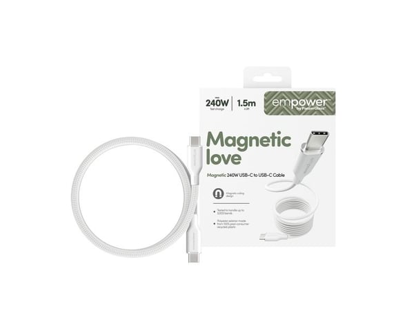 empower by PanzerGlass - USB-kabel - USB-C (hann) til USB-C (hann) - USB 2.0 - 48 V - 5 A - 1.5 m - Fast Power Charging (240W) - sølvhvit