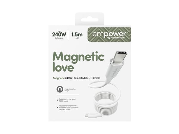 empower by PanzerGlass - USB-kabel - USB-C (hann) til USB-C (hann) - USB 2.0 - 48 V - 5 A - 1.5 m - Fast Power Charging (240W) - sølvhvit