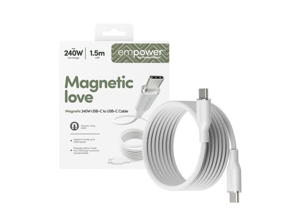 empower by PanzerGlass - USB-kabel - USB-C (hann) til USB-C (hann) - USB 2.0 - 48 V - 5 A - 1.5 m - Fast Power Charging (240W) - sølvhvit
