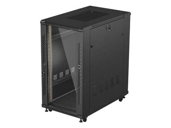 Lanberg FF01 series - Rack skåp - 600 x 1000, platt paket, med glasdörr - med 6 kylfläktar - fristående - svart, RAL 9004 - 22U - 19"