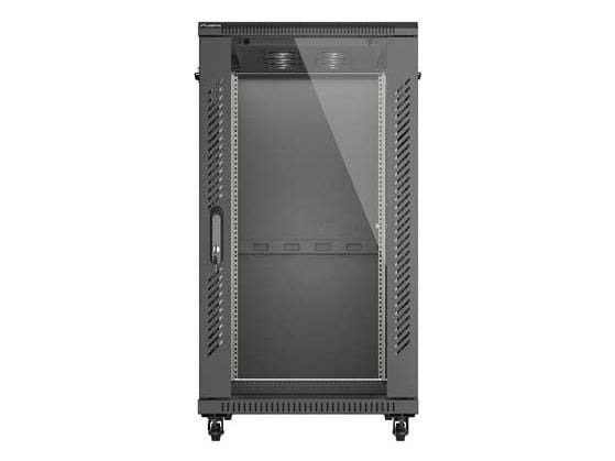 Lanberg FF01 series - Rack skåp - 600 x 1000, platt paket, med glasdörr - med 6 kylfläktar - fristående - svart, RAL 9004 - 22U - 19"