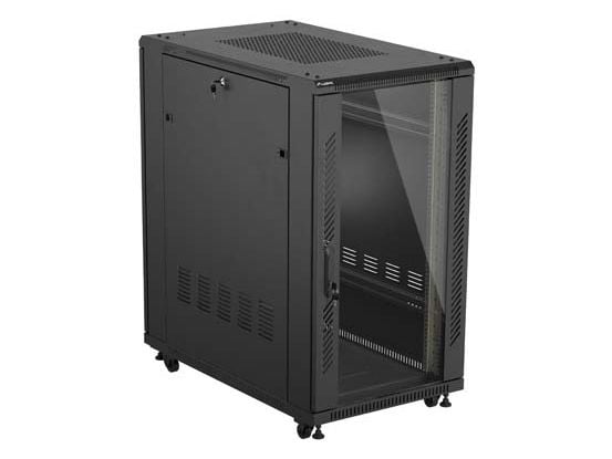Lanberg FF01 series - Rack skåp - 600 x 1000, platt paket, med glasdörr - med 6 kylfläktar - fristående - svart, RAL 9004 - 22U - 19"