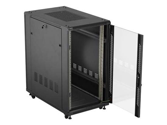 Lanberg FF01 series - Rack skåp - 600 x 1000, platt paket, med glasdörr - med 6 kylfläktar - fristående - svart, RAL 9004 - 22U - 19"