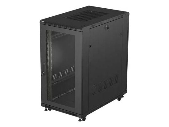 Lanberg FF01 series - Rack skap - 600 x 1000, flat pack, with glass door - med 6 kjølevifter - fritt stående - svart, RAL 9004 - 22U - 19"