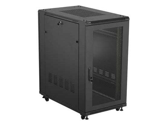 Lanberg FF01 series - Rack skap - 600 x 1000, flat pack, with glass door - med 6 kjølevifter - fritt stående - svart, RAL 9004 - 22U - 19"