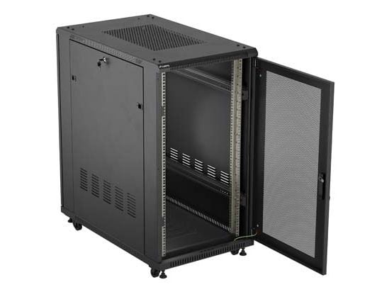 Lanberg FF01 series - Rack skap - 600 x 1000, flat pack, with glass door - med 6 kjølevifter - fritt stående - svart, RAL 9004 - 22U - 19"