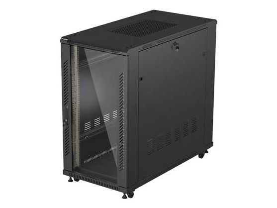 Lanberg FF01 series - Rack skap - 600 x 1200, flat pack, with glass door - med 6 kjølevifter - fritt stående - svart, RAL 9004 - 22U - 19"