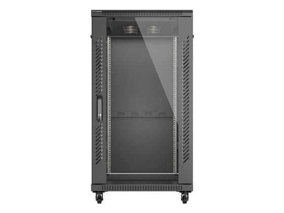 Lanberg FF01 series - Rack skap - 600 x 1200, flat pack, with glass door - med 6 kjølevifter - fritt stående - svart, RAL 9004 - 22U - 19"