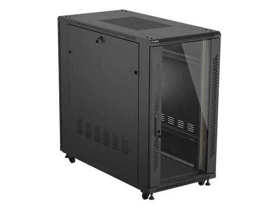 Lanberg FF01 series - Rack skap - 600 x 1200, flat pack, with glass door - med 6 kjølevifter - fritt stående - svart, RAL 9004 - 22U - 19"