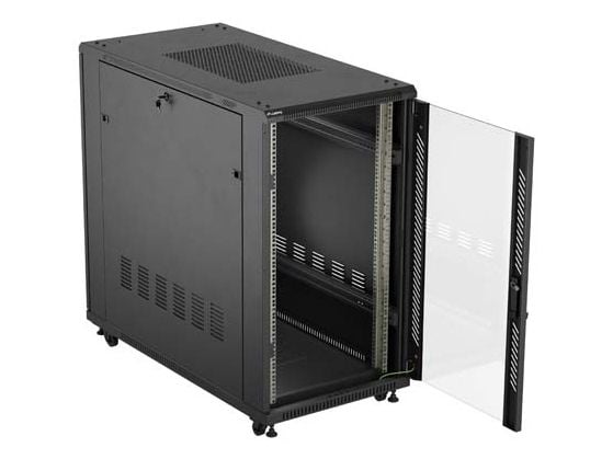 Lanberg FF01 series - Rack skap - 600 x 1200, flat pack, with glass door - med 6 kjølevifter - fritt stående - svart, RAL 9004 - 22U - 19"
