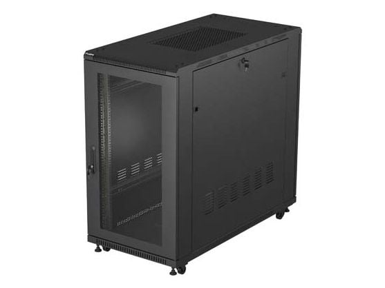 Lanberg FF01 series - Rack skap - 600 x 1200, flat pack, with glass door - med 6 kjølevifter - fritt stående - svart, RAL 9004 - 22U - 19"