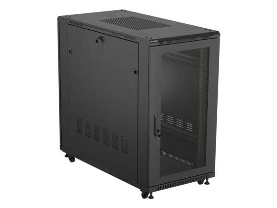 Lanberg FF01 series - Rack skap - 600 x 1200, flat pack, with glass door - med 6 kjølevifter - fritt stående - svart, RAL 9004 - 22U - 19"