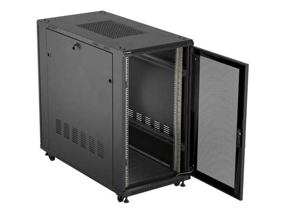 Lanberg FF01 series - Rack skap - 600 x 1200, flat pack, with glass door - med 6 kjølevifter - fritt stående - svart, RAL 9004 - 22U - 19"