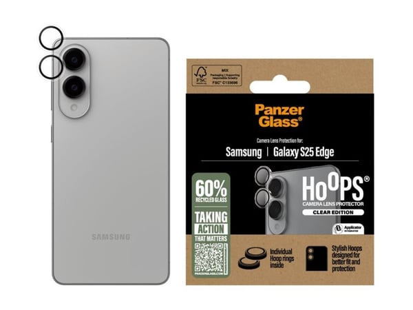 PanzerGlass ® Hoops® Transparent kameralinsebeskytter Samsung S25 Edge, Samsung, Samsung - Galaxy S25 Edge 5G, Tørr påføring, Ripebestandig, Støtbe...