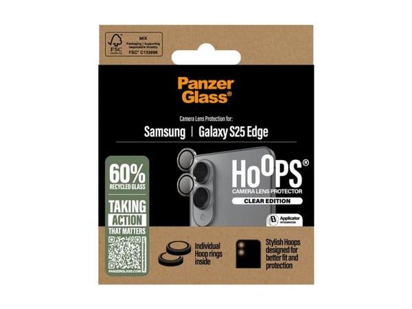 PanzerGlass ® Hoops® Transparent kameralinsebeskytter Samsung S25 Edge, Samsung, Samsung - Galaxy S25 Edge 5G, Tørr påføring, Ripebestandig, Støtbe...