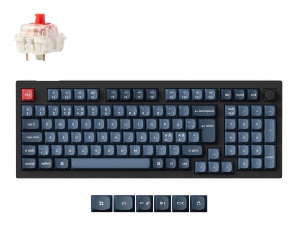 Keychron V5 Max - Tastatur - QMK, custom mechanical, ISO layout collection - med knott - bakgrunnsbelyst - trådløs - USB-C, 2.4 GHz, Bluetooth 5.1 ...