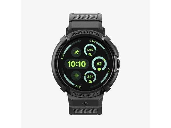 Spigen Rugged Armor Pro + Stand, Watch case, Google, Pixel Watch 4 (41mm) Case, Termoplastisk polyuretan (TPU), Sort, 1 stykker