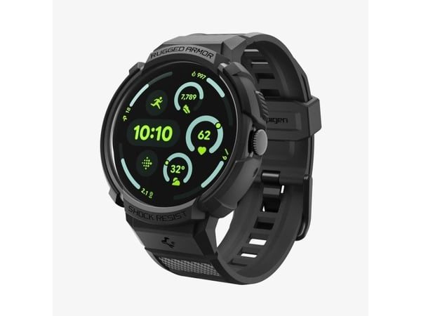Spigen Rugged Armor Pro + Stand, Watch case, Google, Pixel Watch 4 (41mm) Case, Termoplastisk polyuretan (TPU), Sort, 1 stykker