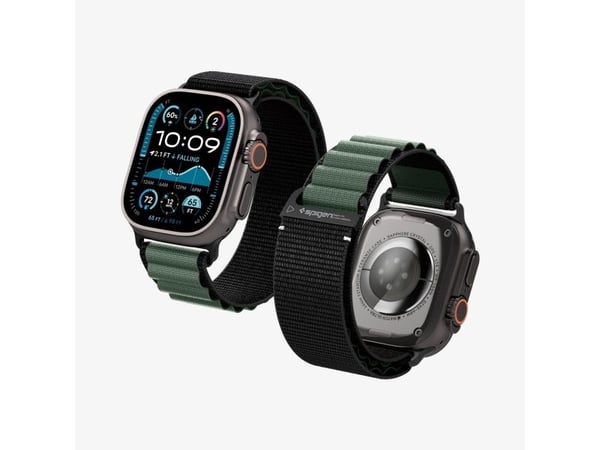 Spigen WBF1-rem til Apple Watch 6/7/8/9/10/11/SE/SE 3/Ultra 1/Ultra 2/Ultra 3 44/45/46/49 mm svart/grønn