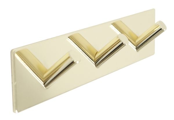 HOME It® selvklæbende knagerække med 3 kroge i rustfrit stål 20 x 4 cm poleret messing
