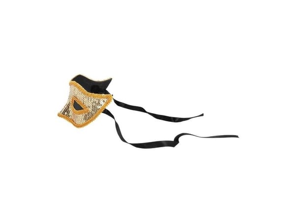 Halvmask med guldpaljetter