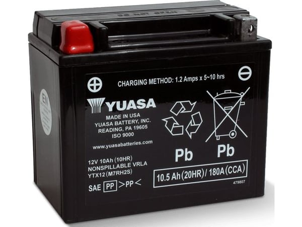 Yuasa YTX12, Forseglet blysyre (VRLA), 10,5 Ah, 12 V, 180 A, Motorsykkel, Vedlikeholdsfri