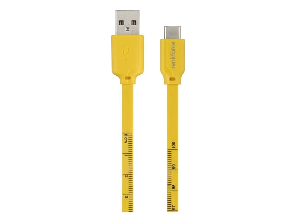 Renkforce USB-kabel USB 2.0 USB-C® stik, USB-A-hanstik 1,00 m Gul #####Dimensjon avtrykk (metrisk) RF-6721076