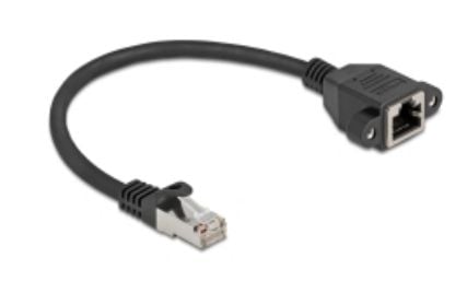 Delock - Nettverksforlengelseskabel - RJ-45 (hann) til RJ-45 (hunn) skrubar - 25 cm - S/FTP - CAT 6a - halogenfri, flat - svart