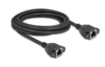 Delock - Nettverksforlengelseskabel - RJ-45 (hunn) skrubar til RJ-45 (hunn) skrubar - S/FTP - CAT 6a - flat, halogenfri - svart
