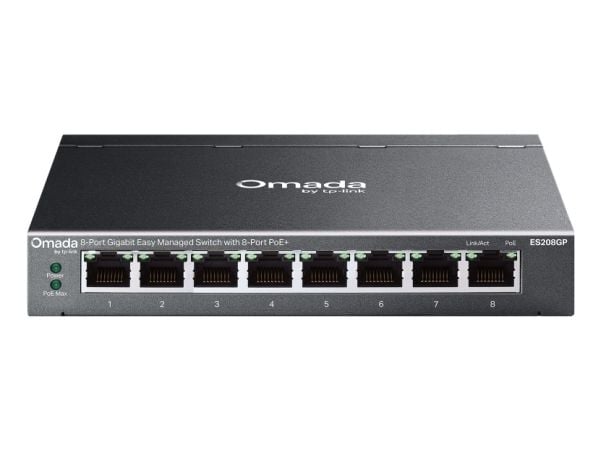 TP-Link Omada ES208GP, Håndtert, L2, Gigabit Ethernet (10/100/1000), Strøm over Ethernet (PoE), Rack-montering, DIN rail