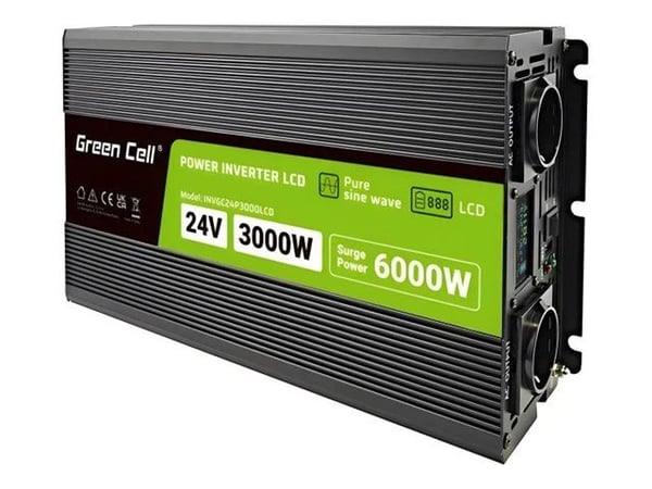 Green Cell PowerInverter LCD spenningsomformer 24 V 3000W/60000W Bilomformer med display - ren sinus