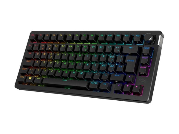 HyperX Alloy Rise - Tastatur - 1000 Hz polling rate, 100% anti-ghosting, 80 millioner tasteklikk - 75% - bakgrunnsbelyst - trådløs - 2.4 GHz, Bluet...